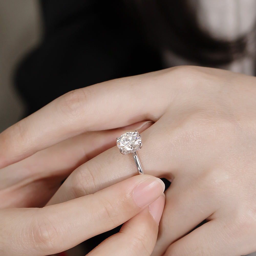 Delicate Oval Moissanite Solitaire Gold Plated Ring