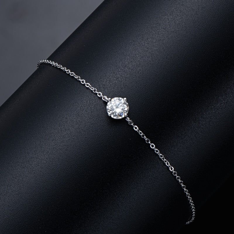 Bracelete Brilho Solitário Moissanites em Prata Folheada à Ouro Branco 14k - Loratta