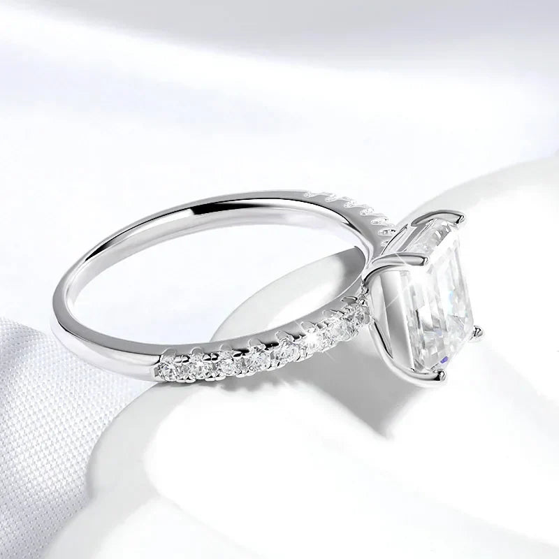 Emerald Cut Moissanite Stud Ring