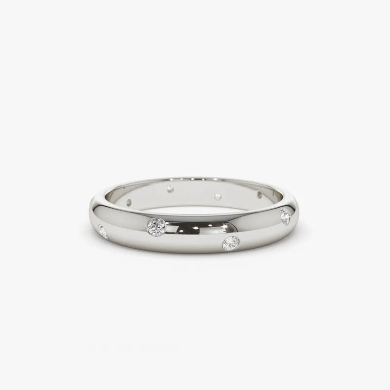 Aliança Ergonômica 15 Pontos Moissanite Prata Banhada à Ouro 14k - Loratta