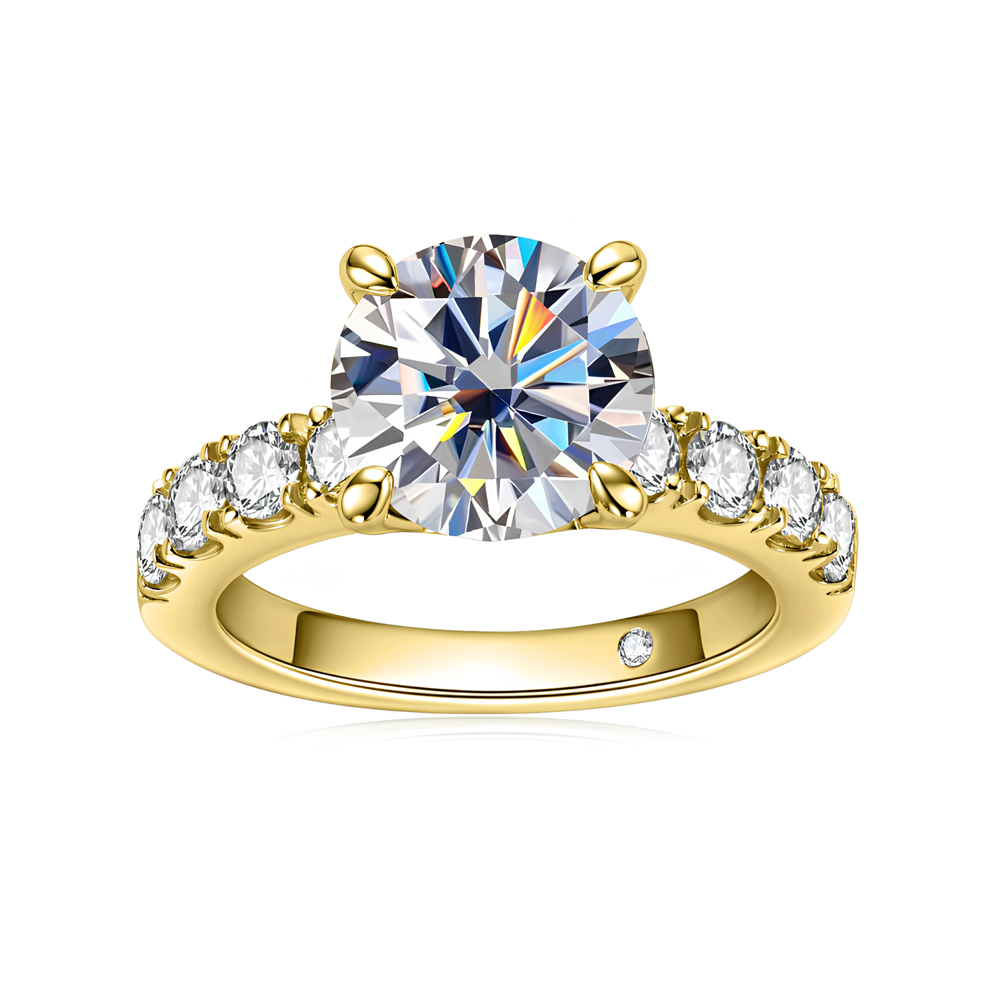 Bague Solitaire en Plaqué Or Royal Pavé en Moissanite