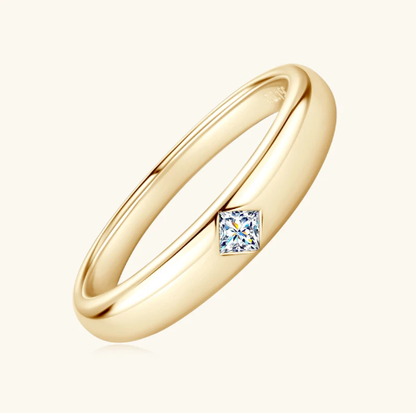 Bague Solitaire Plaqué Or Moissanite Taille Princesse 15 Points