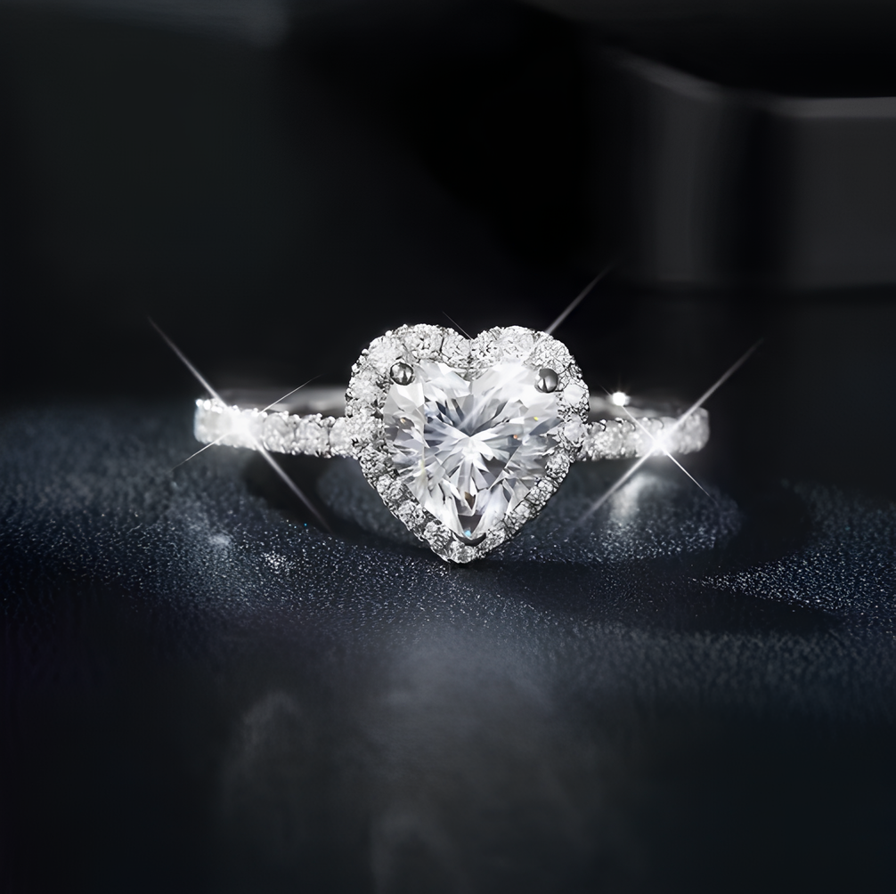 Sweet Heart Halo Moissanite Gold Plated Ring