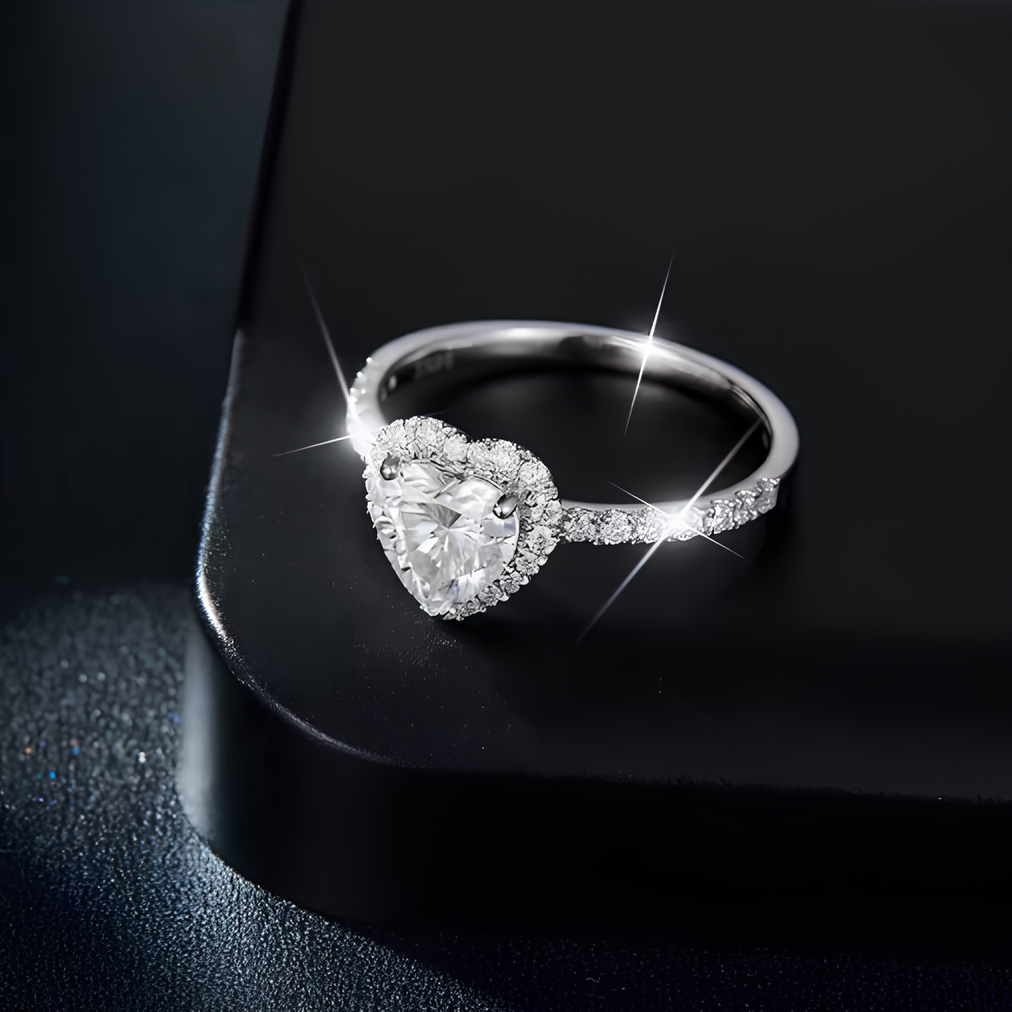 Sweet Heart Halo Moissanite Gold Plated Ring