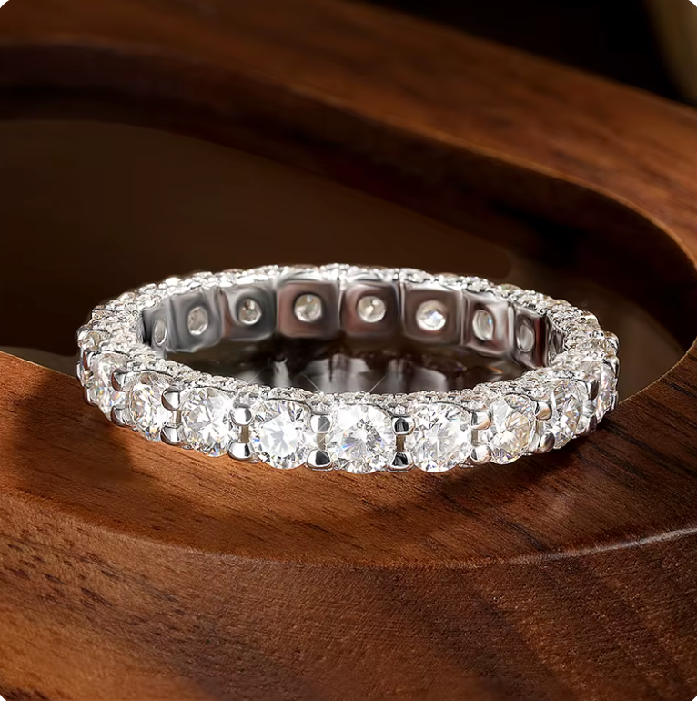 Luxe Pavé Detail Moissanite Gold Plated Eternity Ring