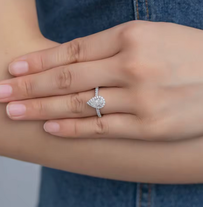 Pear Cut Moissanite Halo Gold Plated Ring