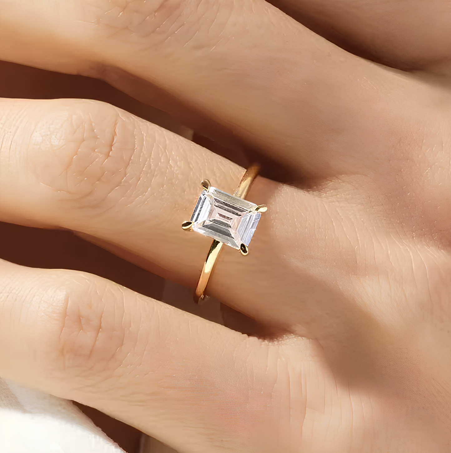 Emerald Moissanite Gold Plated Fine Ring