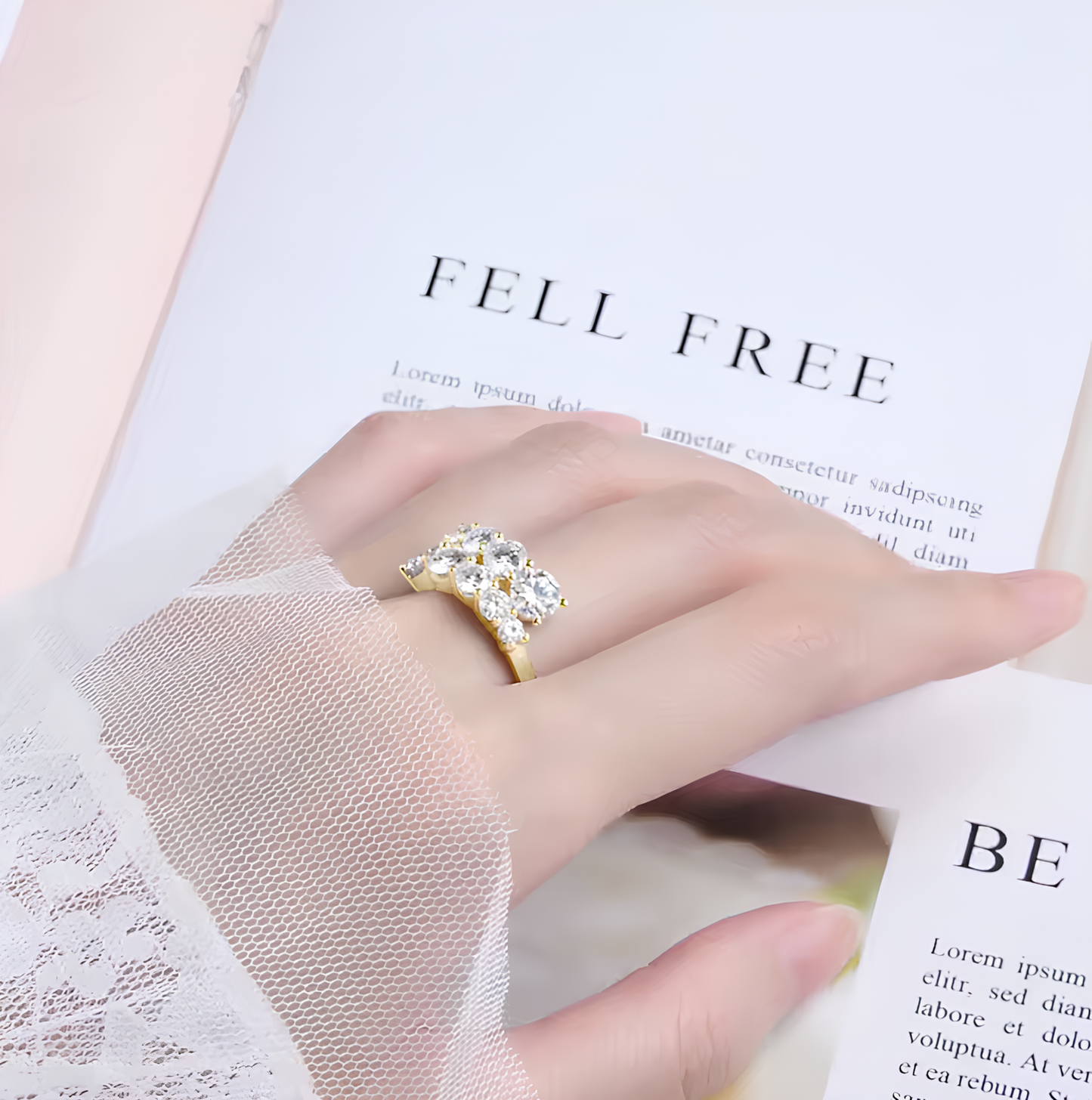 Flower Cluster Moissanite Gold Plated Ring