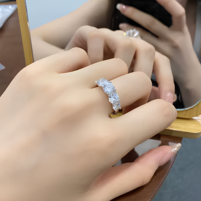 Five Stone Moissanite Shared Prong Gold Plated Ring