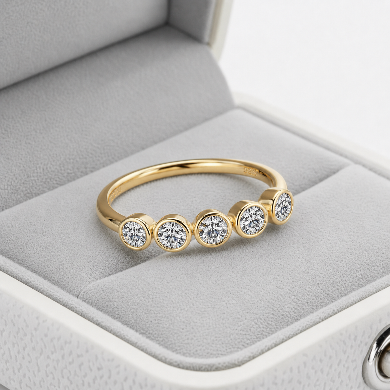 Bague demi-éternité en moissanite et plaqué or cinq pierres