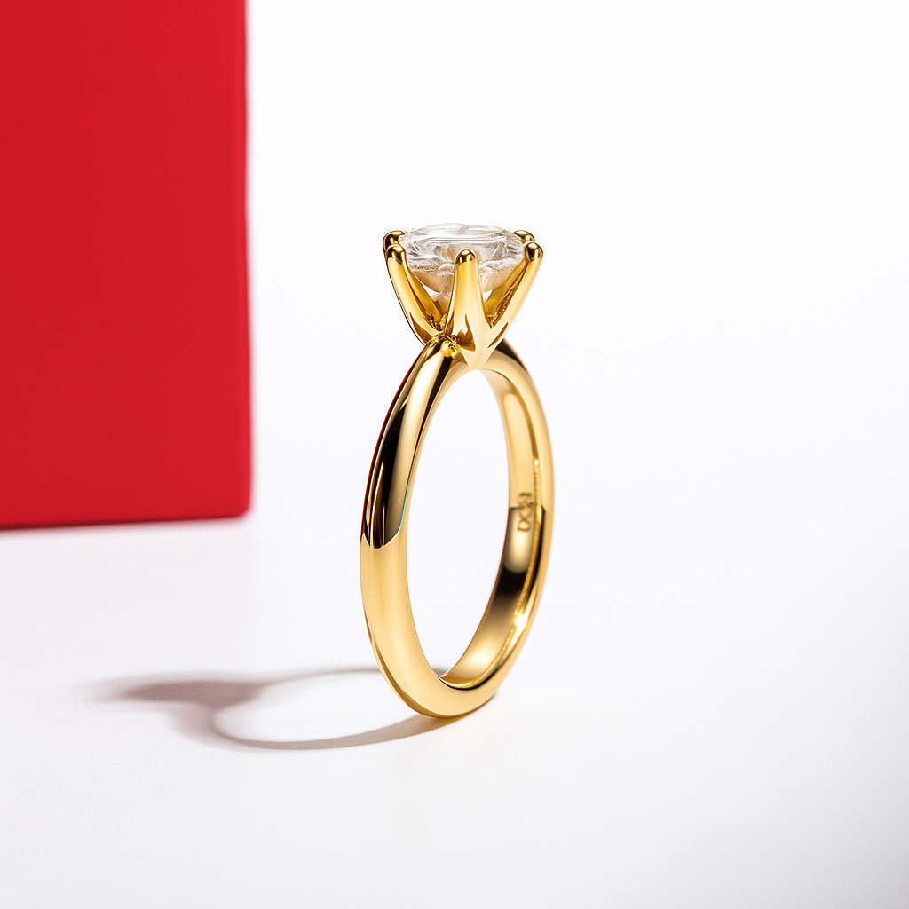 Classic Brilliant Moissanite Solitaire Gold Plated Ring