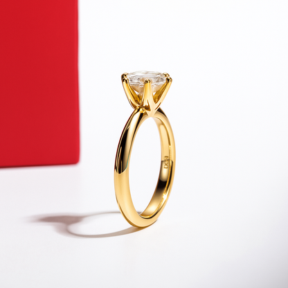 Classic Brilliant Moissanite Solitaire Gold Plated Ring
