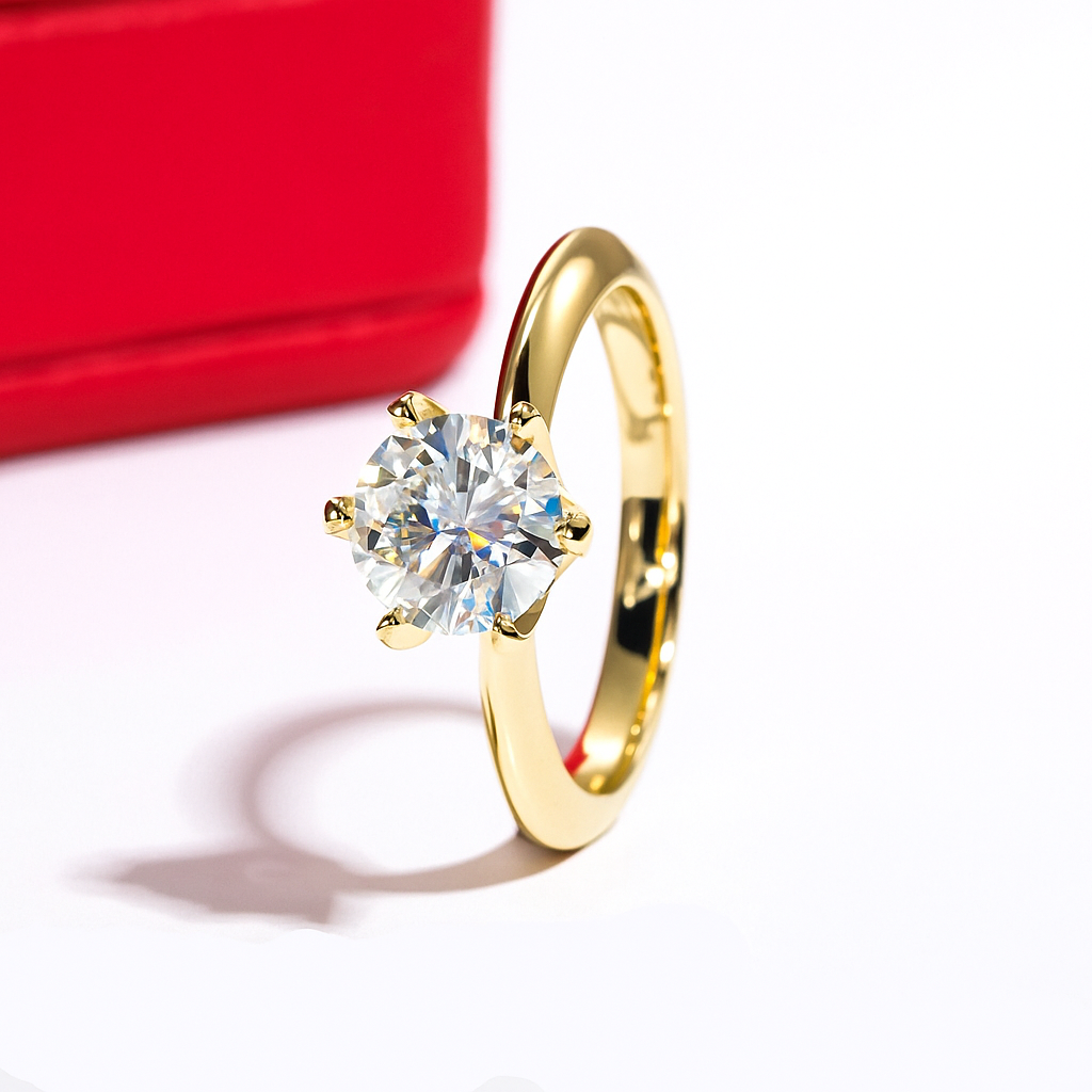 Classic Brilliant Moissanite Solitaire Gold Plated Ring