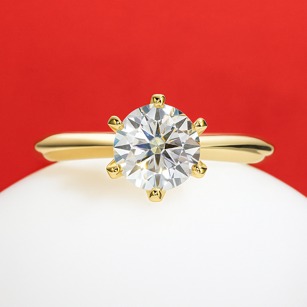 Classic Brilliant Moissanite Solitaire Gold Plated Ring