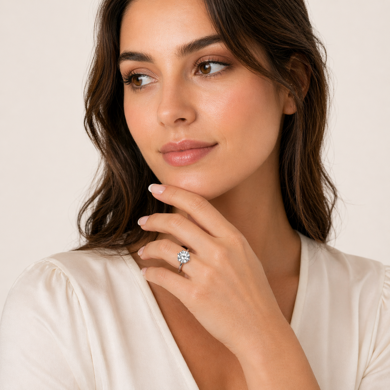 Bague Solitaire classique en moissanite brillante plaquée or blanc