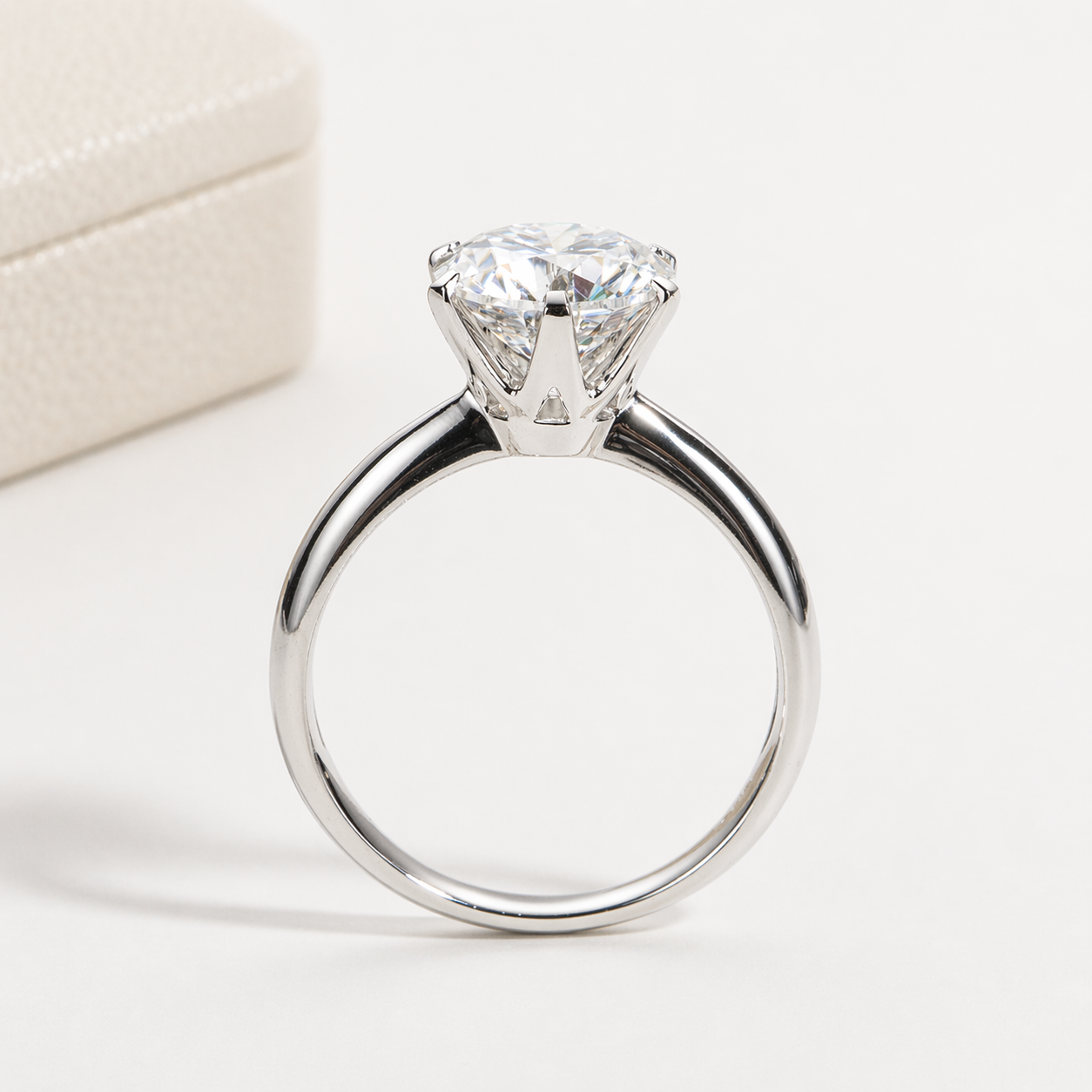 Bague Solitaire classique en moissanite brillante plaquée or blanc