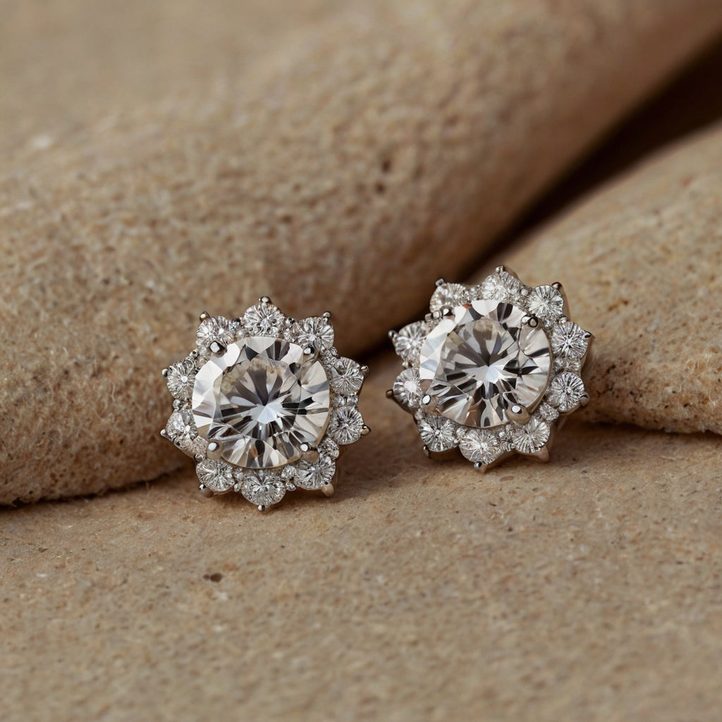 Flower Moissanite Crystal Gold Plated Earrings
