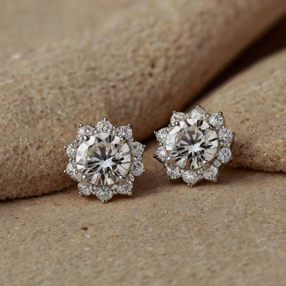 Flower Moissanite Crystal Gold Plated Earrings