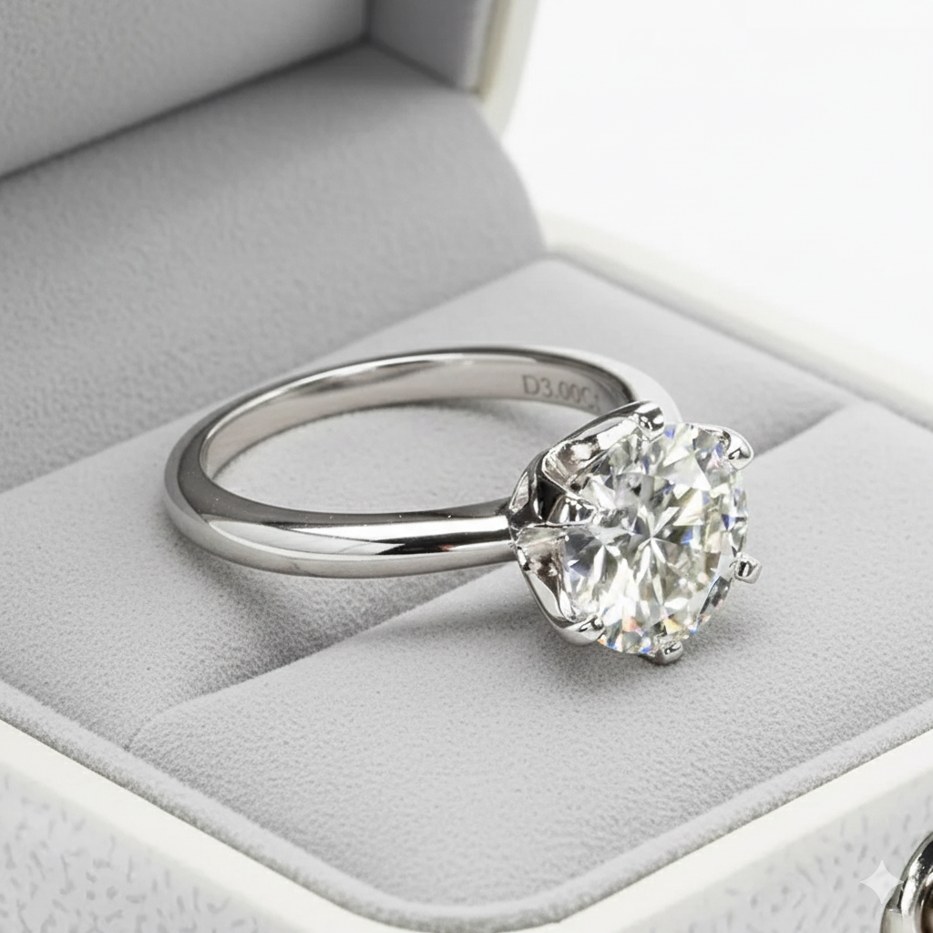 Bague Solitaire classique en moissanite brillante plaquée or blanc