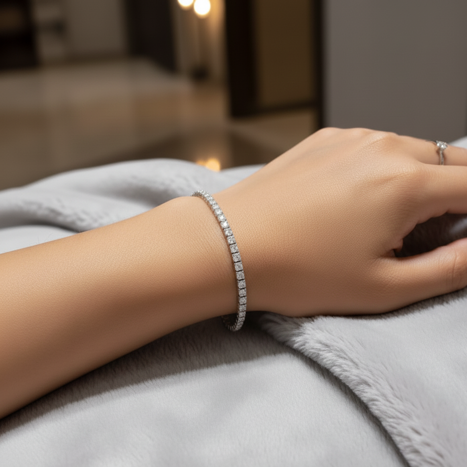 3mm Moissanite Rhodium Plated Tennis Bracelet