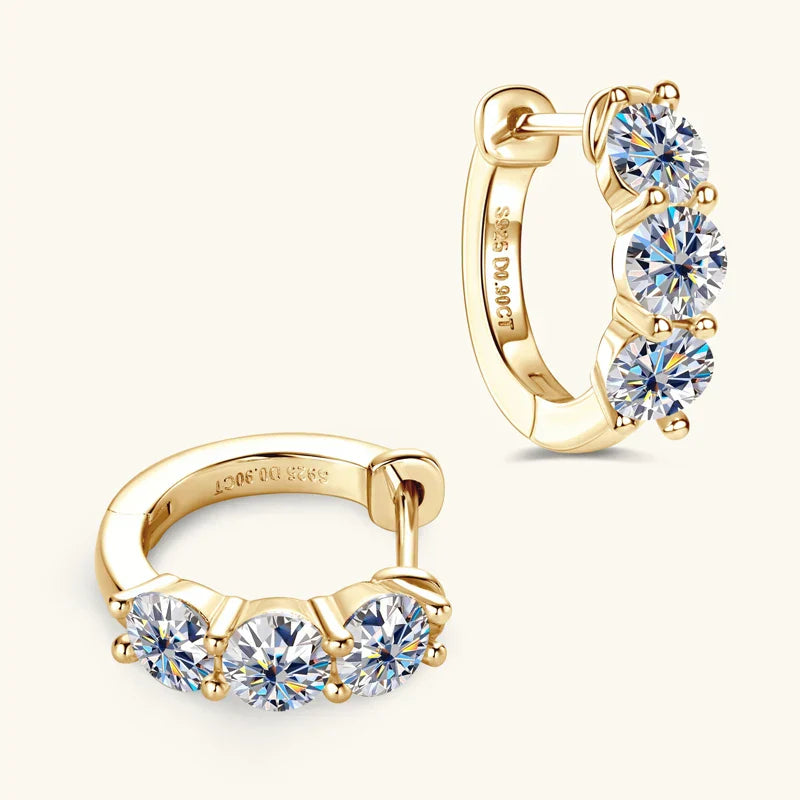 Triple Star Moissanite Gold Plated Earrings