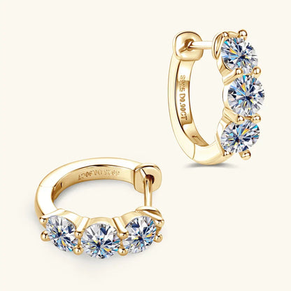 Triple Star Moissanite Gold Plated Earrings