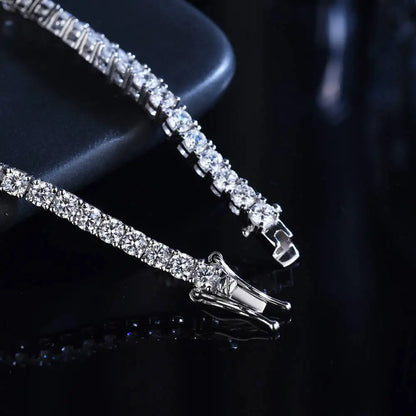 3mm Moissanite Rhodium Plated Tennis Bracelet
