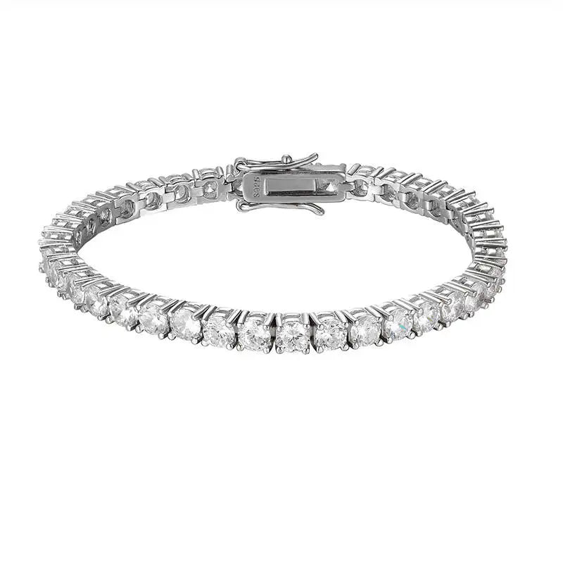 3mm Moissanite Rhodium Plated Tennis Bracelet