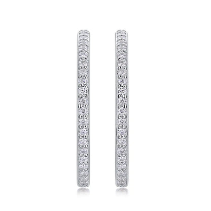 Brinco Argola Cravejado em Moissanites Folheado à Ouro Branco 18k - Loratta