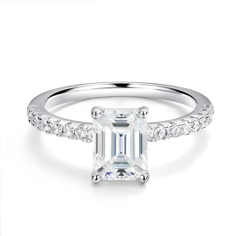 Emerald Cut Moissanite Stud Ring