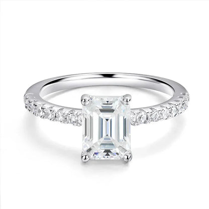 Emerald Cut Moissanite Stud Ring