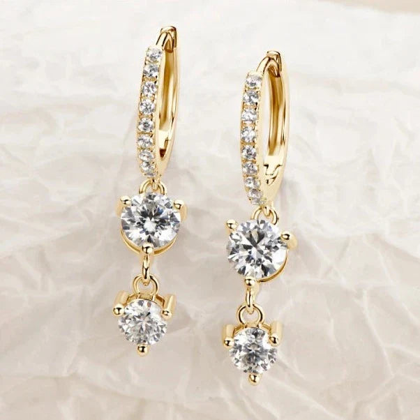 Shimmer Dangle Brilliant Moissanite Gold Plated Earrings