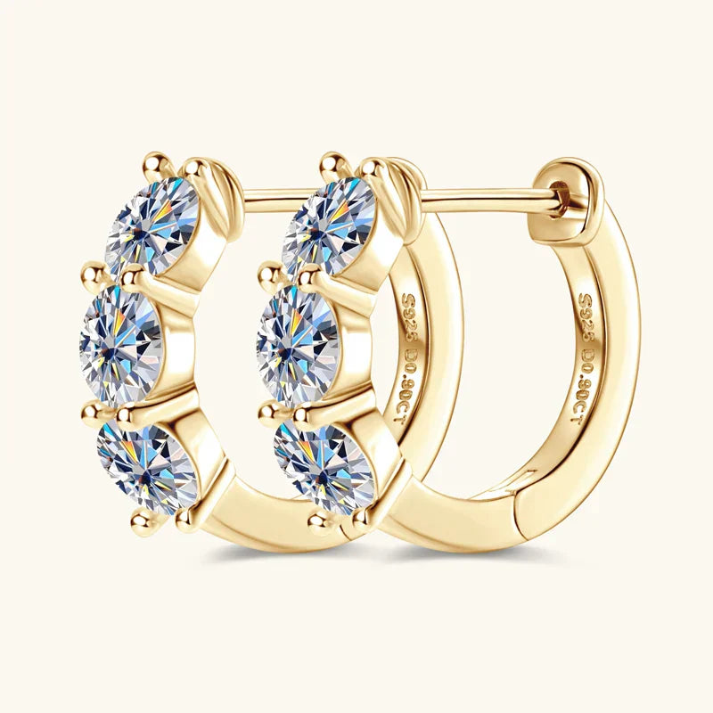 Triple Star Moissanite Gold Plated Earrings