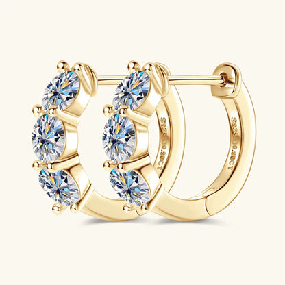Triple Star Moissanite Gold Plated Earrings