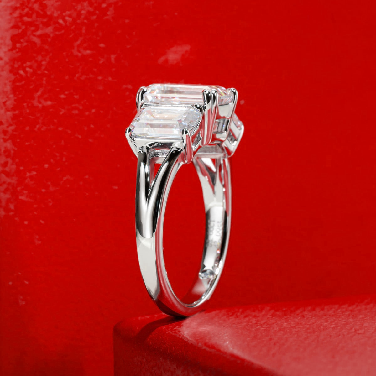 Trinity Emerald Cut Moissanite Gold Plated Ring