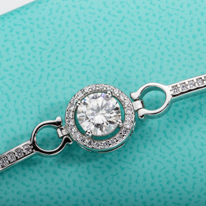 Bracelete Coroa Brilhante Moissanites e Prata Folheada à Ouro Branco 18k - Loratta