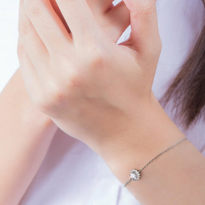 Bracelete Raio de Sol Moissanites e Prata Folheada à Ouro Branco 14k - Loratta