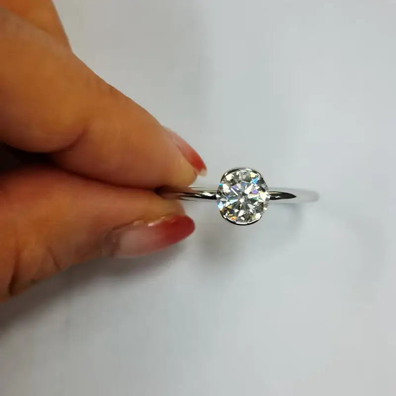 Classic Moissanite Bezel Set Gold Plated Ring