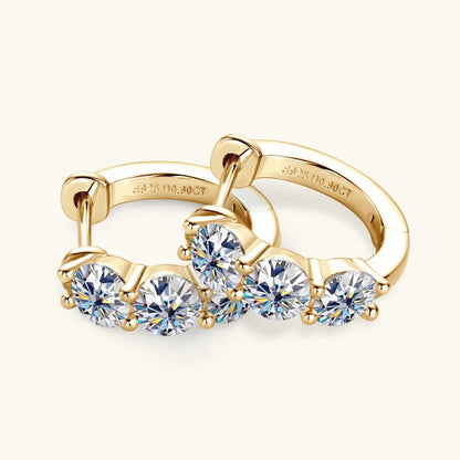 Triple Star Moissanite Gold Plated Earrings