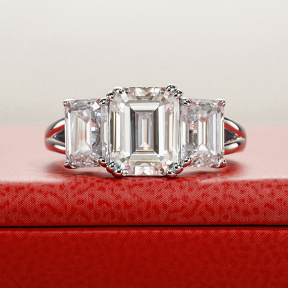 Trinity Emerald Cut Moissanite Gold Plated Ring