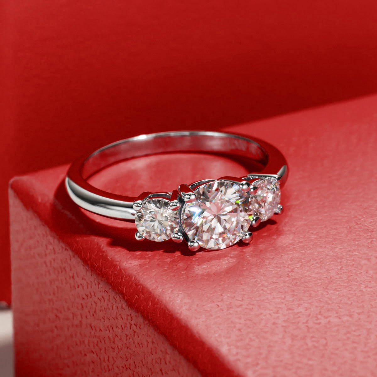 Triple Brilliance Three Stone Moissanite Gold Plated Ring