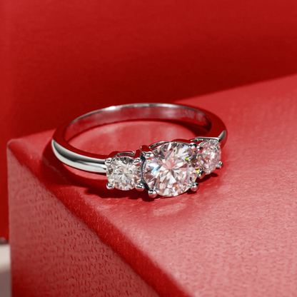 Triple Brilliance Three Stone Moissanite Gold Plated Ring