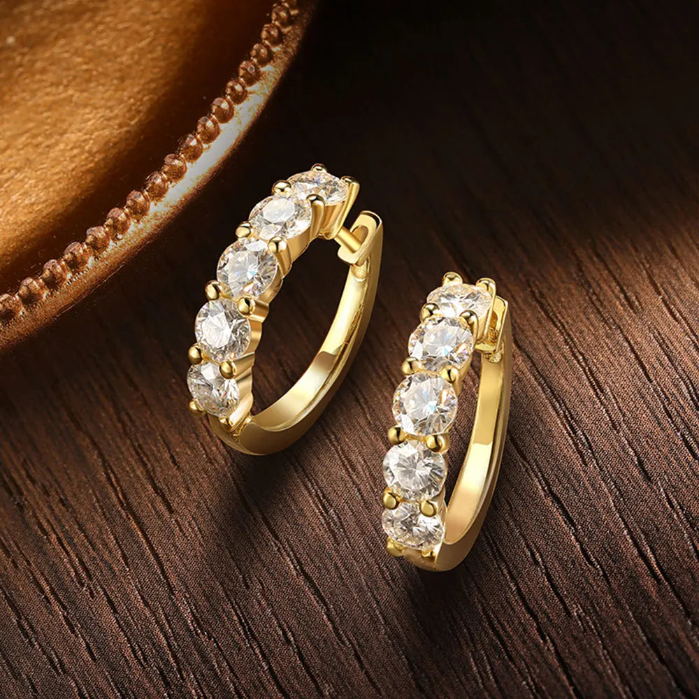 Quintet Moissanite Gold Plated Earrings