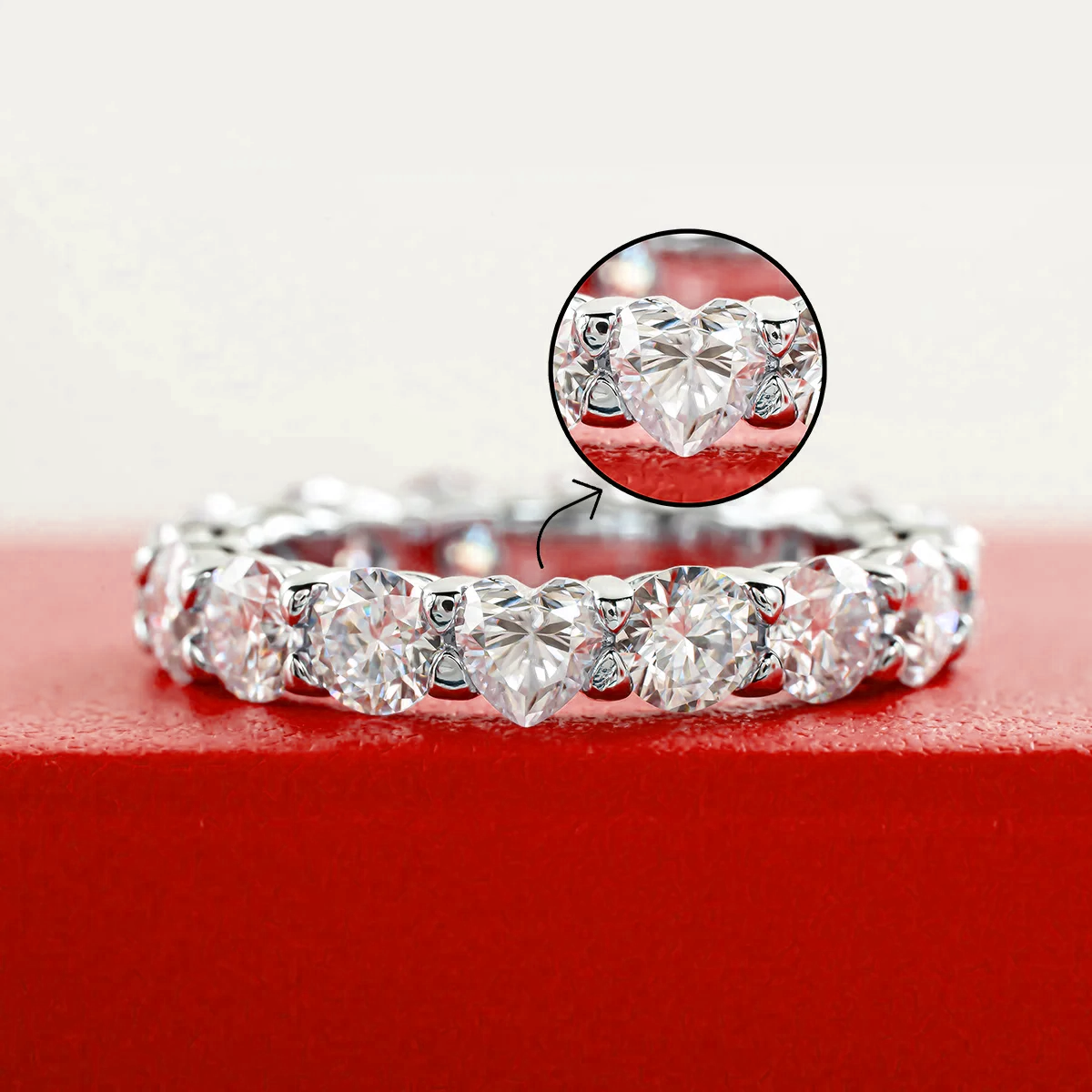 Lovely Heart Cut Moissanite Gold Plated Eternity Ring