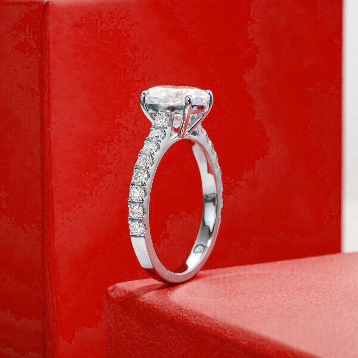 Pavé Band Oval Moissanite Solitaire Gold Plated Ring