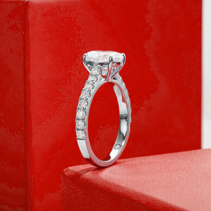 Pavé Band Oval Moissanite Solitaire Gold Plated Ring