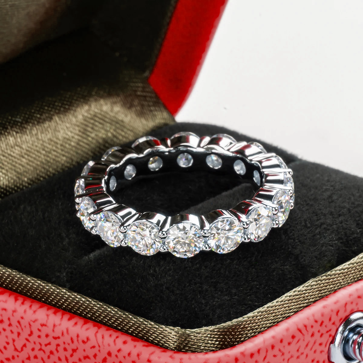 Round Cut Moissanite Gold Plated Full Eternity Ring