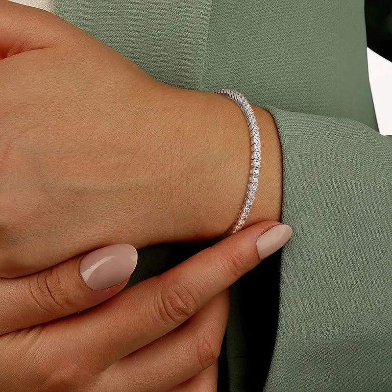 Bracelet Tennis en Moissanite 2mm Plaqué Rhodium