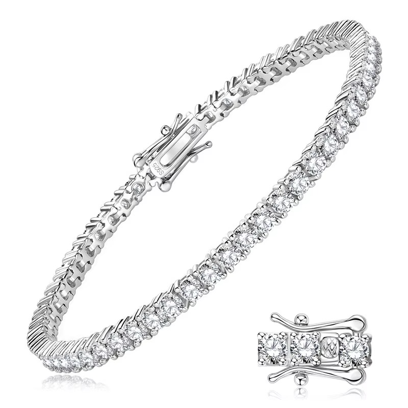 3mm Moissanite Rhodium Plated Tennis Bracelet