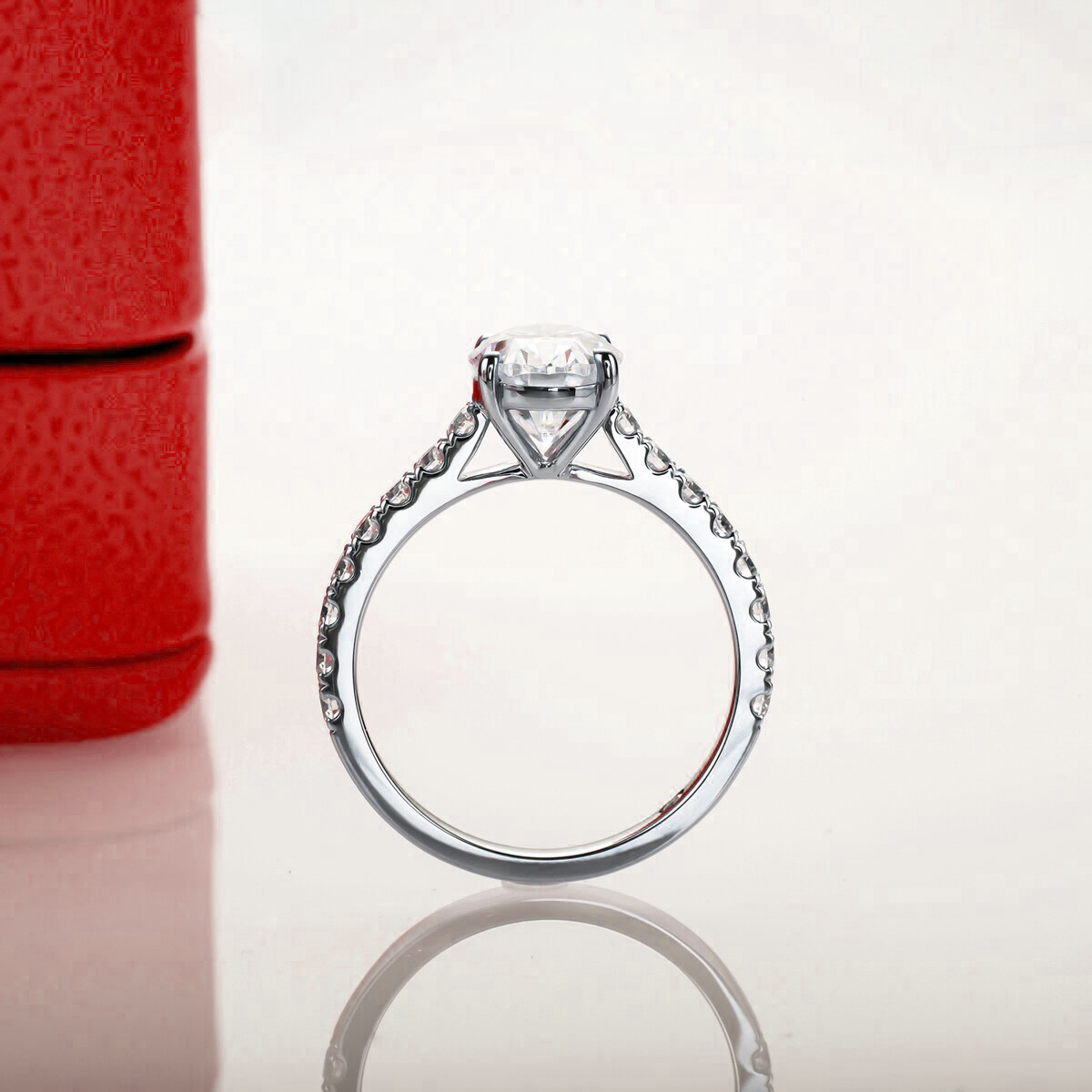 Pavé Band Oval Moissanite Solitaire Gold Plated Ring